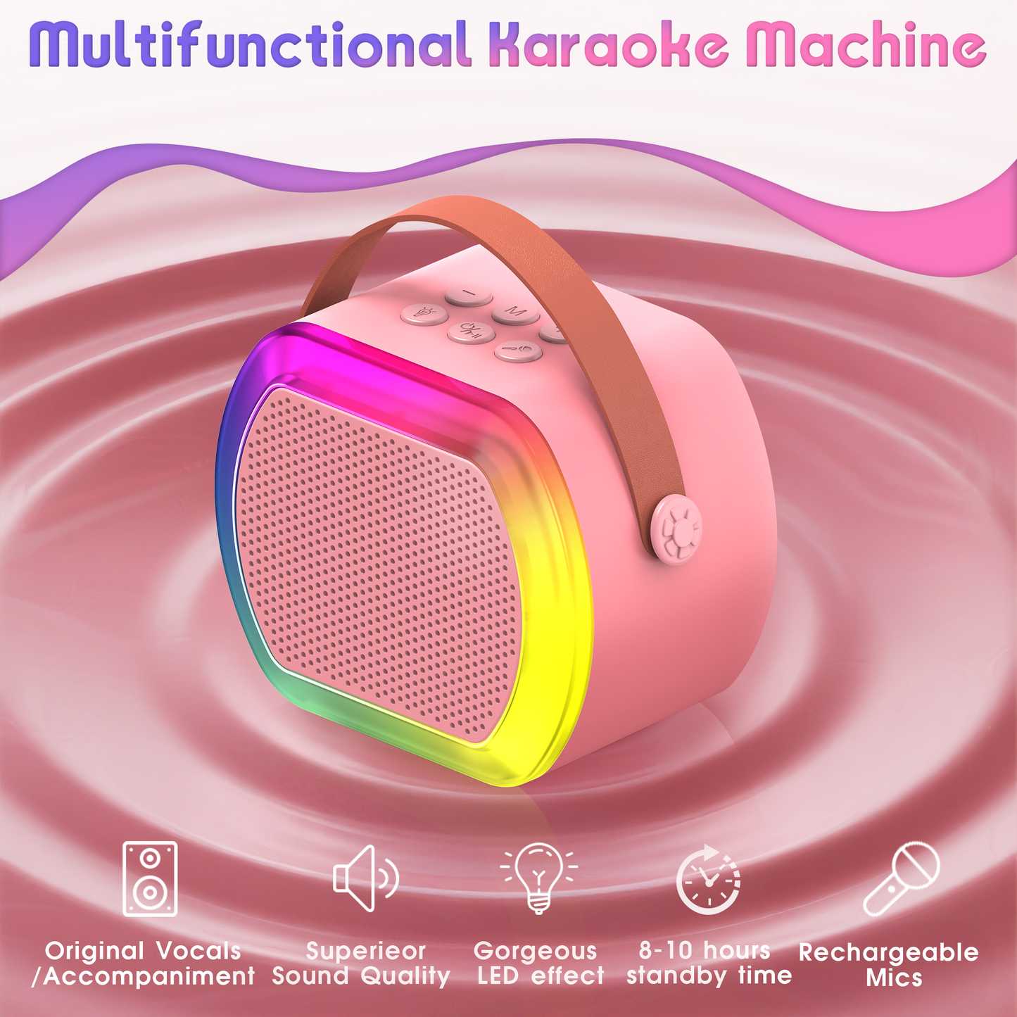 Mini Karaoke Machine with 2 Wireless Microphones