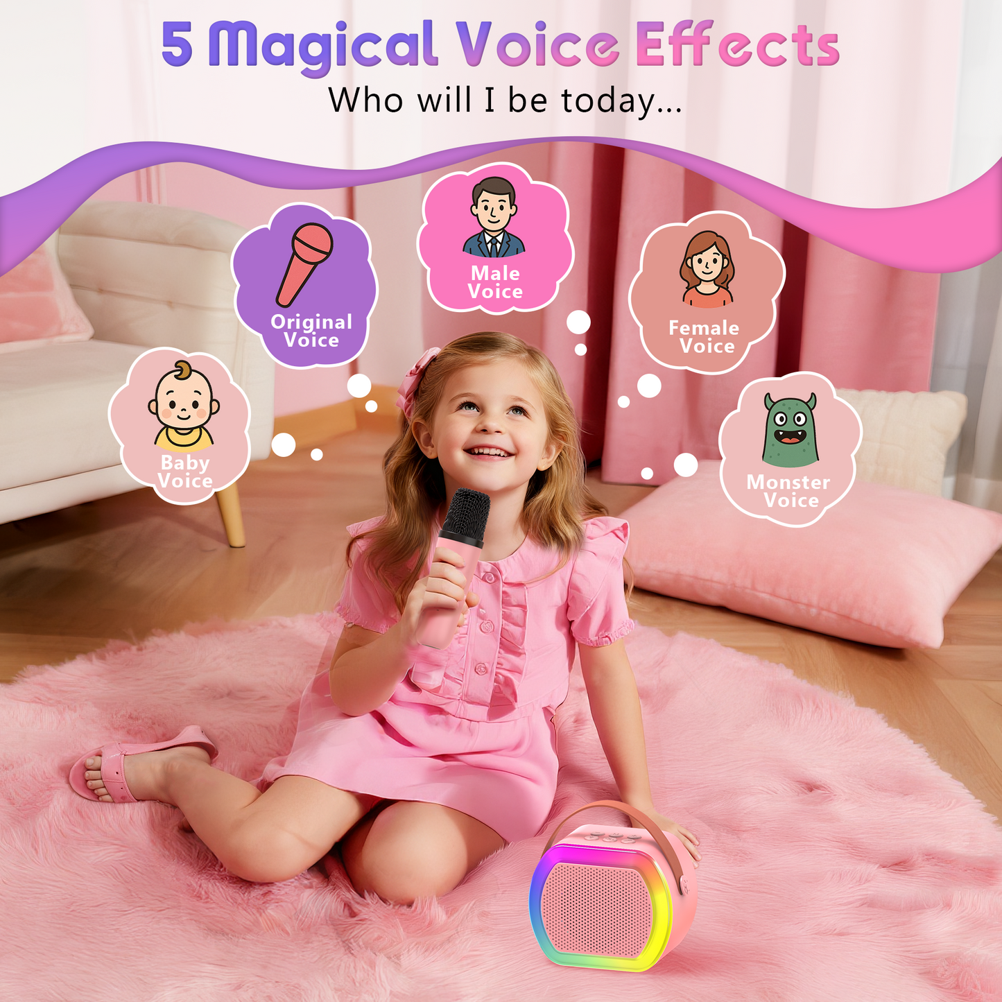Mini Karaoke Machine with 2 Wireless Microphones