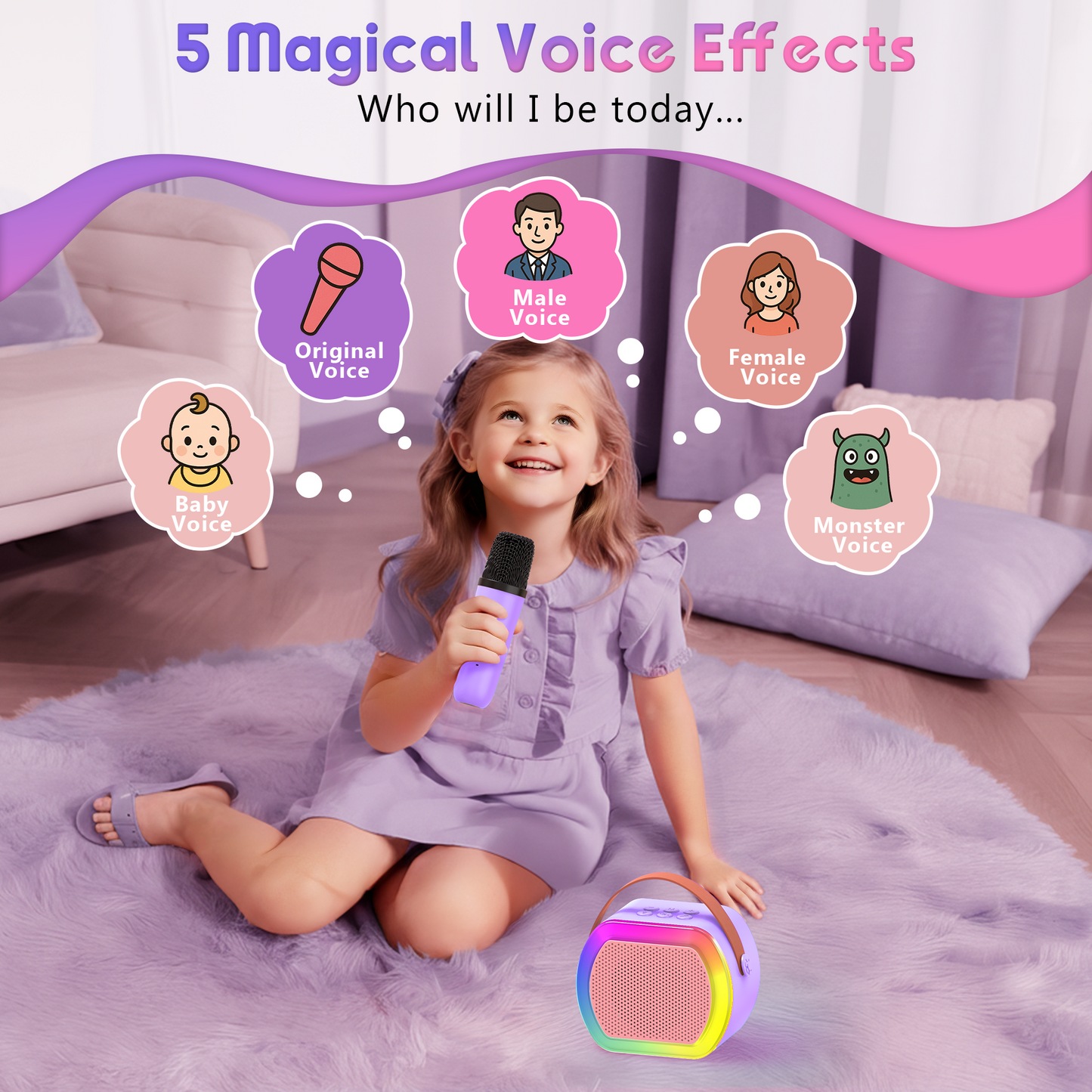 Mini Karaoke Machine with 2 Wireless Microphones