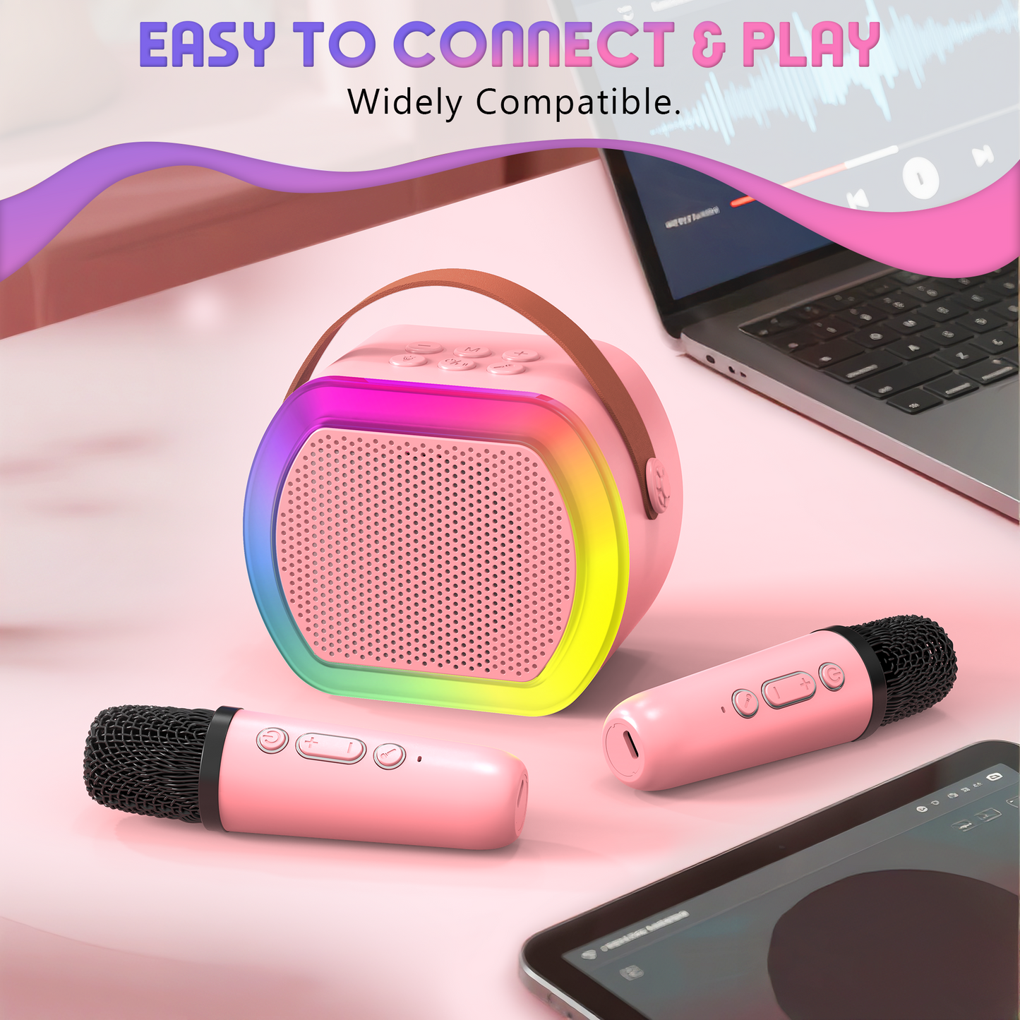 Mini Karaoke Machine with 2 Wireless Microphones