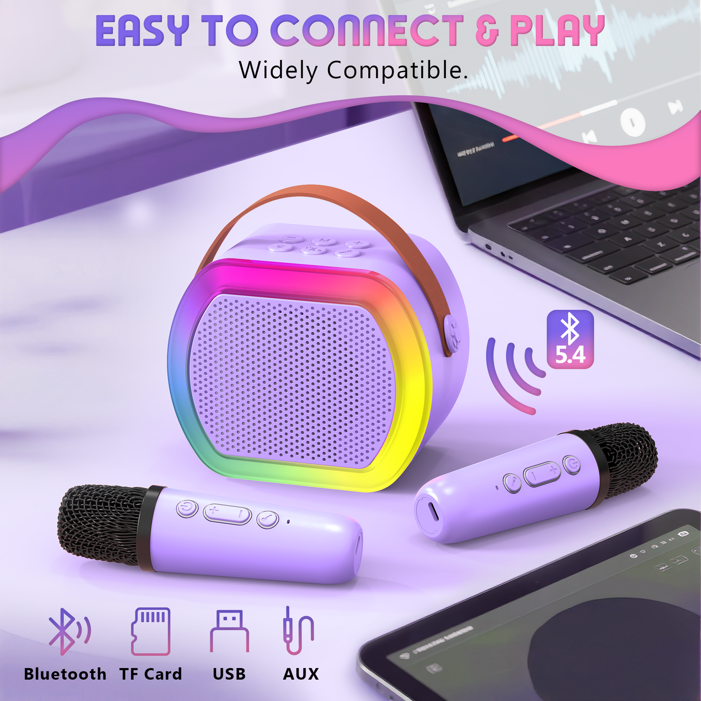 Mini Karaoke Machine with 2 Wireless Microphones