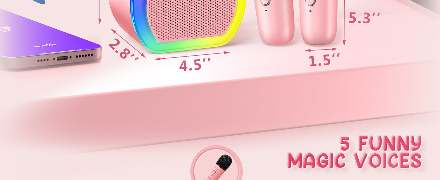 Mini Karaoke Machine with 2 Wireless Microphones