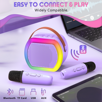 Mini Karaoke Machine with 2 Wireless Microphones