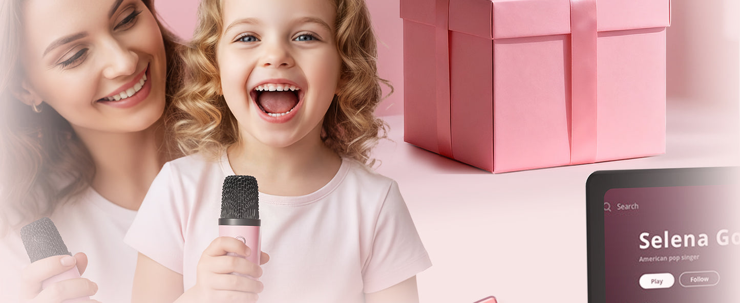 Mini Karaoke Machine with 2 Wireless Microphones