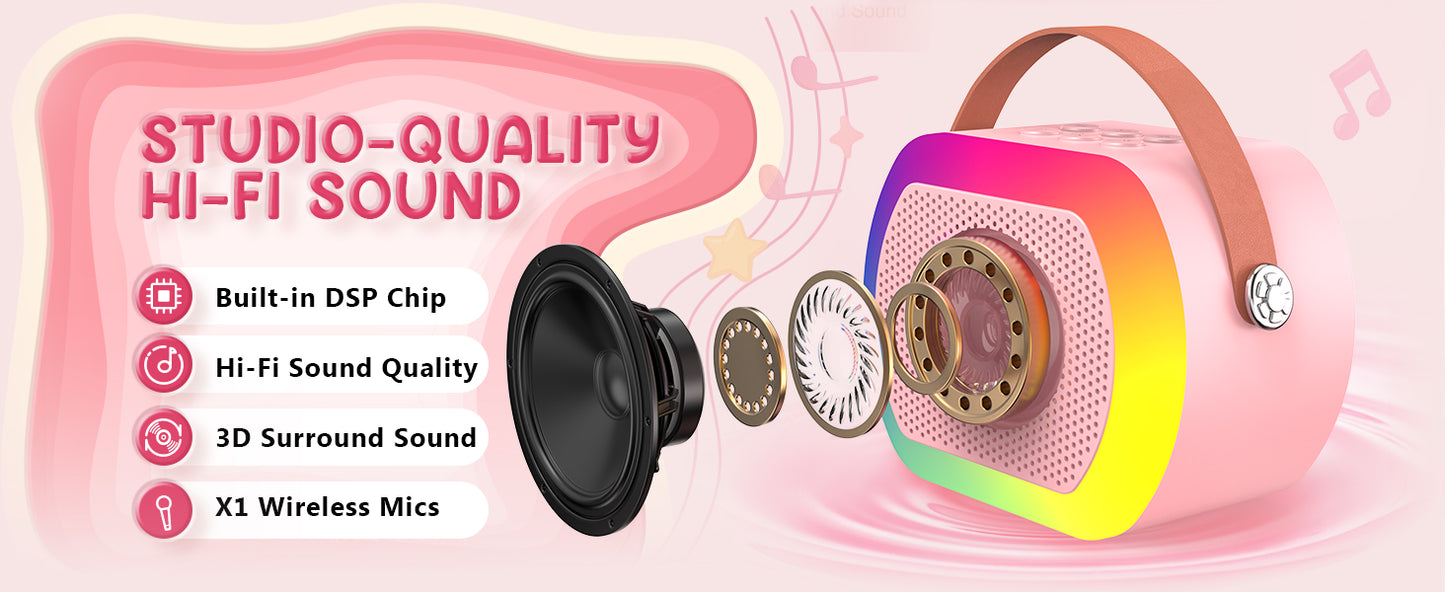 Mini Karaoke Machine with 2 Wireless Microphones